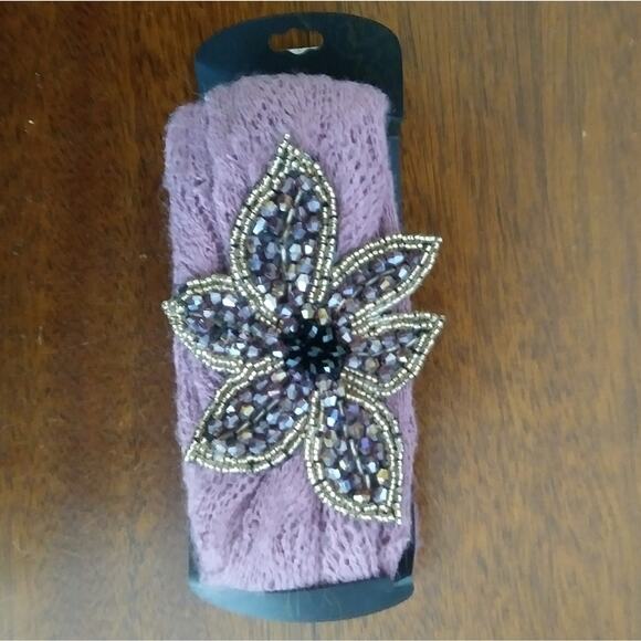 Purple Knit Headband with Sequin Flower  One Size - Picture 1 of 4